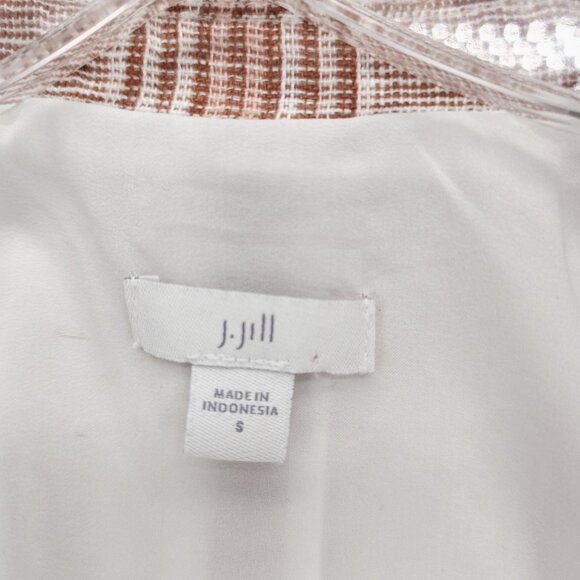 J JILL Plaid Linen Cotton Blazer Jacket Woven OVERSIZED Fit Pockets EUC SMALL - Picture 6 of 8